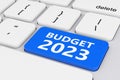 Blue Budget 2023 Key on White PC Keyboard. 3d Rendering Royalty Free Stock Photo