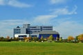 Blue building in autumn