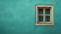 Contemplative Absurdity: Old Wooden Window On Turquoise Wall