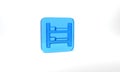 Blue Bunk bed icon isolated on grey background. Glass square button. 3d illustration 3D render Royalty Free Stock Photo