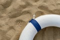 Blue buoy on sand with copy space Royalty Free Stock Photo