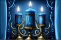 Are blue burning candles in golden candlesticks Hanukkah as a traditional Jewish holiday