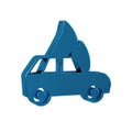 Blue Burning car icon isolated on transparent background. Car on fire. Broken auto covered with fire and smoke.