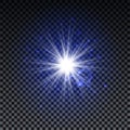 Blue burst on transparent background with sparkles and bokeh. Blue star glow effect. Magic burst for cads, invitations