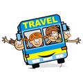 Blue bus and children, vector icon, crazy illustration Royalty Free Stock Photo