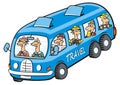 Blue bus with seniors, travel, vacationist, cartoon, vector illustration