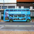 Blue bus, Ushuaia, Tierra del Fuego, Argentina Royalty Free Stock Photo