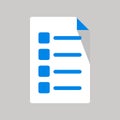 Blue Business Checklist File Icon in flat design with check symbol inside circle. Using shadow as design element.