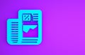 Blue Business finance report icon isolated on purple background. Audit and analysis, document, plan symbol. Minimalism concept. 3d Royalty Free Stock Photo