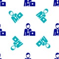 Blue Businessman icon isolated seamless pattern on white background. Business avatar symbol user profile icon. Male user