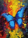 A Blue Butterfly Against a Yellow Background: Paint, Impasto, Br