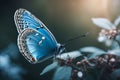 Blue butterfly. Butterfly on flowers. Selective focus. AI generated Royalty Free Stock Photo