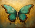 Blue Butterfly with Gold Wings on a Brown Background