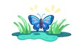 Blue Butterfly in Green Grass Vector - Nature\'s Delicate Beauty, vector design Generative AI Royalty Free Stock Photo