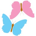 Blue butterfly pink icon logo isolated white background. Colorful beautiful color wings symbol. Vector tropical nature Royalty Free Stock Photo