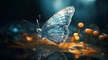 Blue Butterfly On Water: Vray Tracing And Detailed Character Illustrations Royalty Free Stock Photo