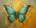Blue Butterfly on Yellow Background with Copper Patina