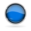 Blue button with chrome frame. Round glass shiny 3d icon Royalty Free Stock Photo