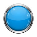 Blue button with chrome frame. Round glass shiny 3d icon Royalty Free Stock Photo