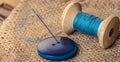 Blue button with needle Royalty Free Stock Photo