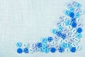 Blue buttons on linen - sewing background