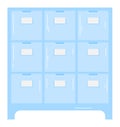 Blue cabinet with drawers flat design. Simple furniture vector illustration for interior