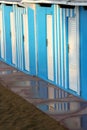 Blue cabins in a bathouse in Pesaro, Marche, Italy Royalty Free Stock Photo