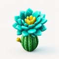 Playful Cartoon Illustrations Of Blue Cactus Flower In Zbrush Style