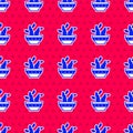 Blue Cactus peyote in pot icon isolated seamless pattern on red background. Plant growing in a pot. Potted plant sign Royalty Free Stock Photo