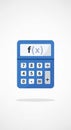 Blue calculator with rectangular display showing \