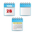 2 blue calendar with days, colorful figures and 1