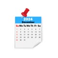 Blue calendar 2024 December on pin. Vector illustration.