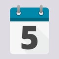 Blue Calendar icon with long shadow - number 5