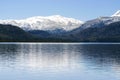 Blue Calm Lake and Snow Covered Mountain