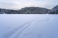 Blue calm winter landscape of a frozen lake in Repovesi National Park, Finland Royalty Free Stock Photo