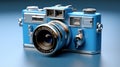 Blue Camera On Blue Background: Detailed Hyperrealism Artwork