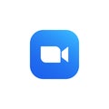 Blue camera icon - Live media streaming application for the phone, conference video calls. Video communications symbol modern. Royalty Free Stock Photo