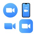 Blue camera icon - Live media streaming application for the phone, conference video calls with several people at the