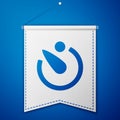 Blue Camera timer icon isolated on blue background. Photo exposure. Stopwatch timer seconds. White pennant template