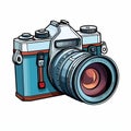 Retro Camera Cartoon Drawing On White Background