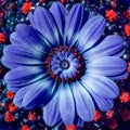 Blue camomile daisy flower spiral abstract fractal effect pattern background. Blue violet navy flower spiral abstract pattern