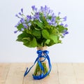 blue campanula bouquet on light background