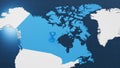 Blue Canada 3d map with pointer pin surrounded with other countries in white. Political map with borders. 3d render Royalty Free Stock Photo