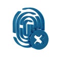 Blue Cancelled fingerprint icon isolated on transparent background. Access denied for user concept. Error, fraud