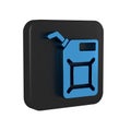 Blue Canister for gasoline icon isolated on transparent background. Diesel gas icon. Black square button.