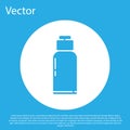 Blue Canteen water bottle icon isolated on blue background. Tourist flask icon. Jar of water use in the campaign. White