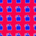 Blue Canteen water bottle icon isolated seamless pattern on red background. Tourist flask icon. Jar of water use in the