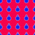 Blue Canteen water bottle icon isolated seamless pattern on red background. Tourist flask icon. Jar of water use in the