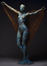 A blue cape goddess nature web anthropomorphic humanoid statue w