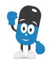 Blue capsule characters with shadows. Strong guard pill in boxing gloves Royalty Free Stock Photo